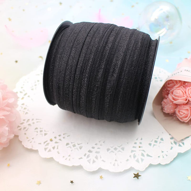 JESEP Black Fold Over Elastic 5/8 inch 40Yards Solid Stretchy FOE Band Trim for Sewing Elastic Fabric Ribbon for Crafts-Headband Making-Hair Ties(1.5CM) - Image 3